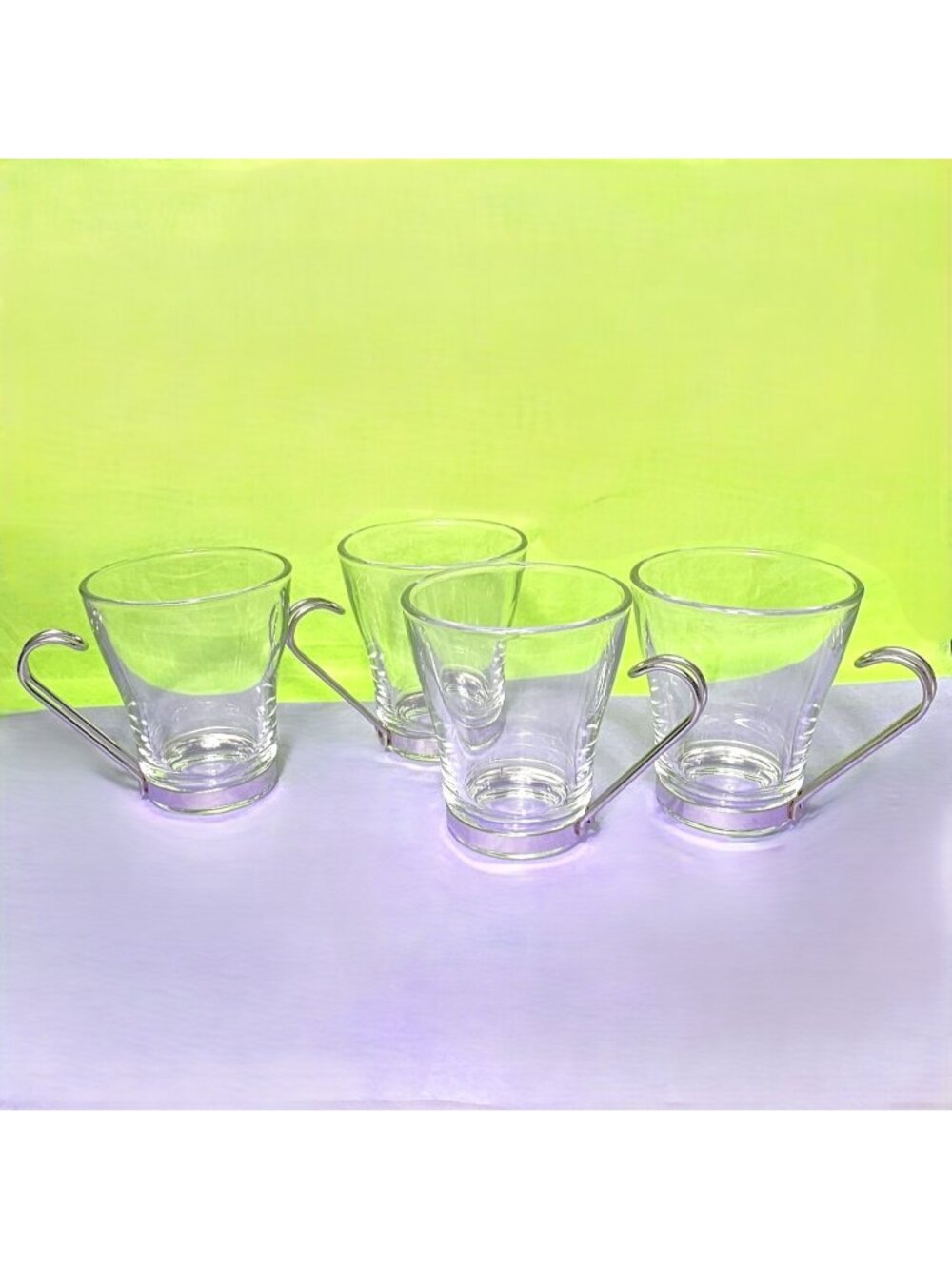 4 Vtg MCM Vitrosax Italy Cappuccino Espresso Glass Cups Stainless Steel Handles